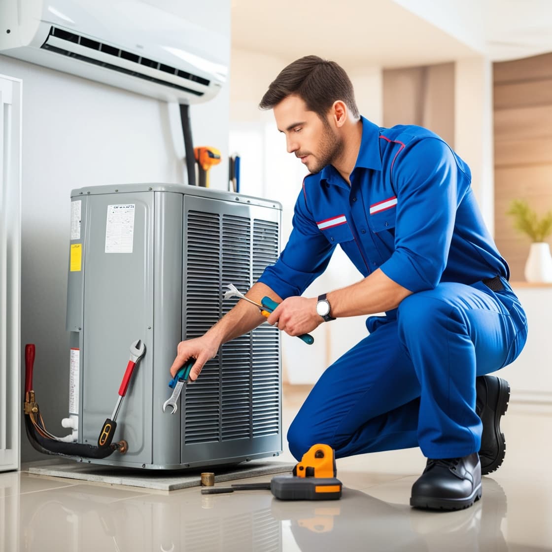 AC Technician servicing an air conditioning unit ,  kochi , ernakulam , ac repair
